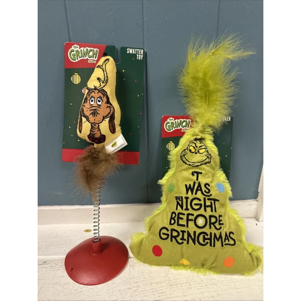 Lot Of 2 THE GRINCH Christmas CAT‎ Toys Cat Kicker + Swatter Toy NEW